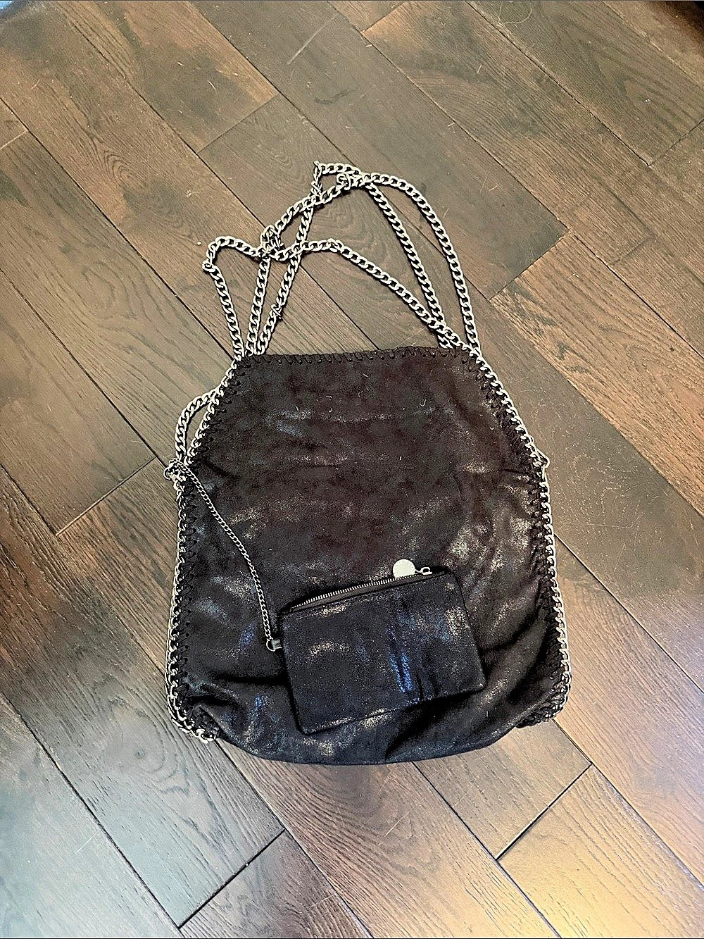 Stella McCartney Falabella Shaggy Deer Fold Over Tote Black Chain Bag